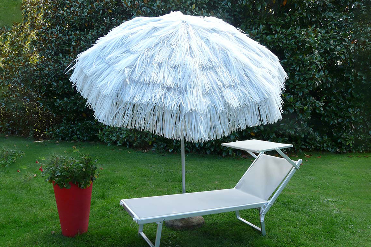 Hecho en Italia sombrilla redondo diametro cm 200 Maffei Art 6 Kenya recubierto con rafia Color blanco 